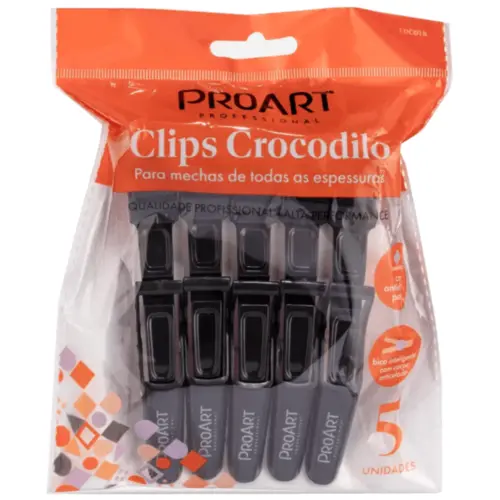 Clips crocodilo Proart Preto Com 5 unidades