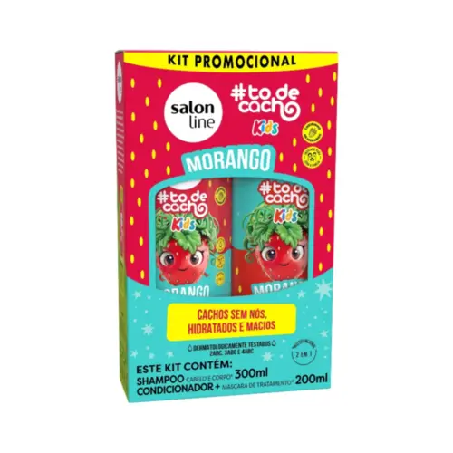 Kit Shampoo e Condicionador To de Cachinho Kids Morango Salon Line Shampoo 300 ml Condicionador 200 ml Com 300 ml e 200