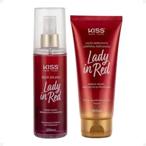 Kit 2x1 Kiss New York Lady In Red Body Splash e Loção Hidratante Com 200 ml e 180 ml