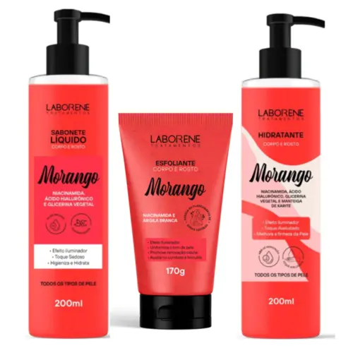 Kit Laborene Sabonete Esfoliante Hidratante de Morango Com 3 unidades