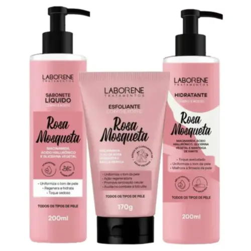 Kit de cuidados com Rosa Mosqueta Laborene Sabonete Esfoliante Hidratante Com 3 unidades