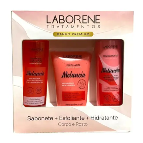 Kit de cuidados corporais Laborene Sabonete Esfoliante Hidratante de Melancia Com 3 unidades