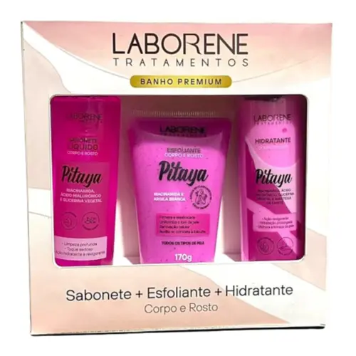 Kit de cuidados corporais Pitaya Laborene Sabonete Líquido Esfoliante e Hidratante Com 3 unidades