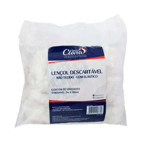 Lençol Descartável Santa Clara TNT 2 m x 0,90 m com elástico Com 5 unidades