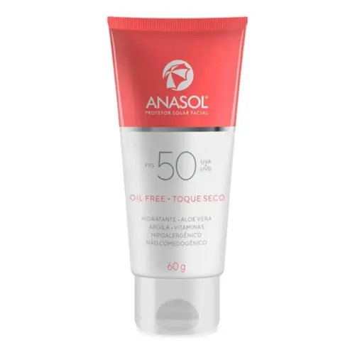 Protetor Solar Facial Anasol FPS 50 Antioleosidade Oil Free Toque Seco Hipoalergênico Sem Fragrância Com 60 g