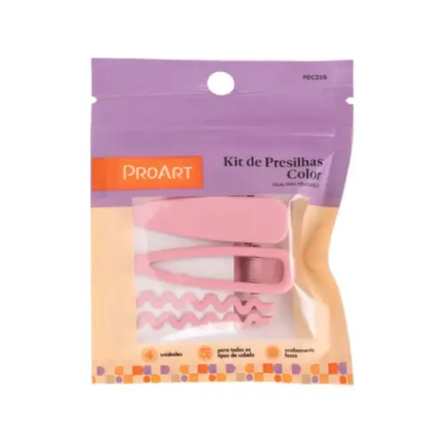 Kit de Presilhas para Penteado Proart Design em Ondas Acabamento Fosco Cor Rosa Com 4 unidades
