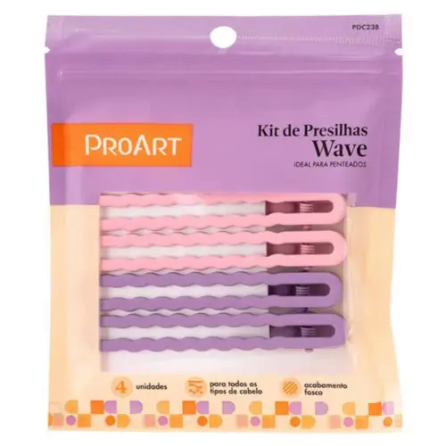 Presilhas para Cabelo Proart Wave acabamento fosco colorido Com 4 unidades