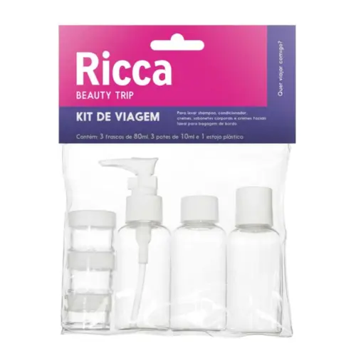 Conjunto de viagem Ricca com 3 frascos de 100 ml tampas sortidas Com 1 unidade