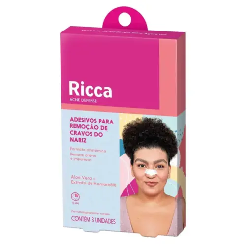 Fita adesiva para remoção de cravos Ricca extrato de carvão e aloe vera Com 3 unidades