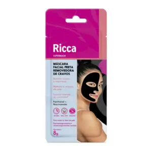 Máscara para Limpeza da pele Ricca preta com Vitamina B3 e panthenol Com 8 g