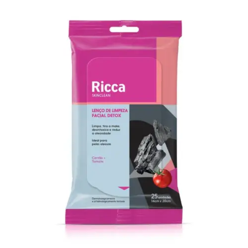 Lenço de Limpeza Facial Detox Ricca Belliz Com 25 unidades