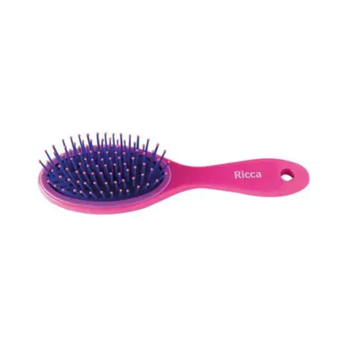 Escova De Cabelo Ricca Oval Pink Midi Colors Base Almofadada Cerdas De Nylon Ionizadas 1 unidade