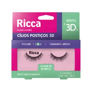 Cílios Postiços Ricca Volume 03 Médio 407 Com 1 unidade