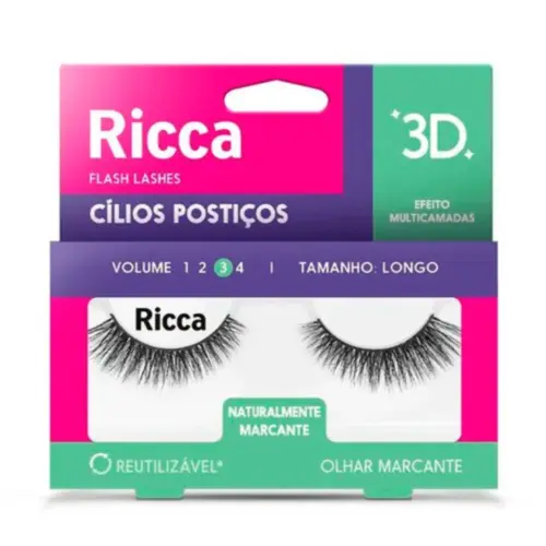 Cílios Postiços Ricca Volume 03 Longo 408 Com 1 unidade