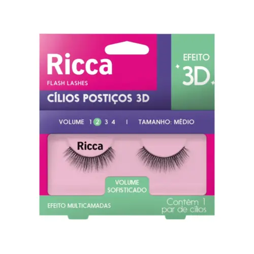 Cílios Postiços Ricca Volume 02 Curto 401 Com 1 unidade