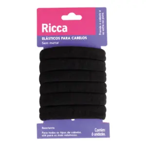Elástico para Cabelo Ricca Grosso preto sem metal Com 6 unidades