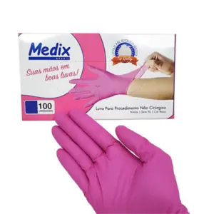 Luvas de procedimento Medix Nitrílica Sem Pó Rosa P Com 100 unidades