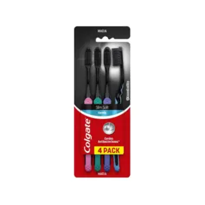 Escova Dental Colgate Slim Soft Cerdas com Infusão de Carvão Macia Com 4 unidades