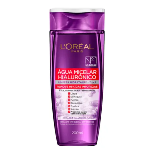 Água Micelar Loreal Limpeza Hidratante 7 em 1 com Acido Hialurônico 200ml