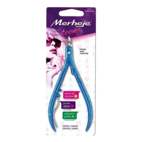 Alicate para Cutículas Merheje Teens azul Com 1 unidade