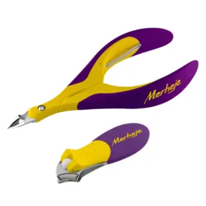 Kit de Manicure Merheje Alicate para Cutículas com Espátula e Cortador de Unhas Touch amarelo e violeta Com 2 unidades