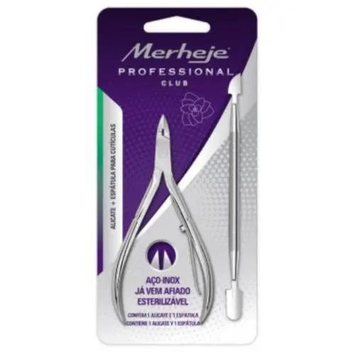 Alicate para Cutículas com espátula Merheje Profissional em aço inoxidável Com 1 unidade