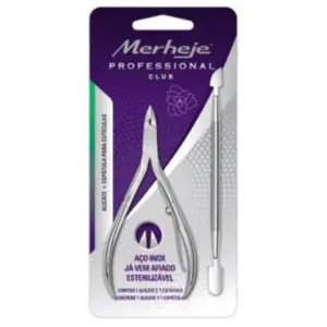 Alicate para Cutículas com espátula Merheje Profissional em aço inoxidável Com 1 unidade