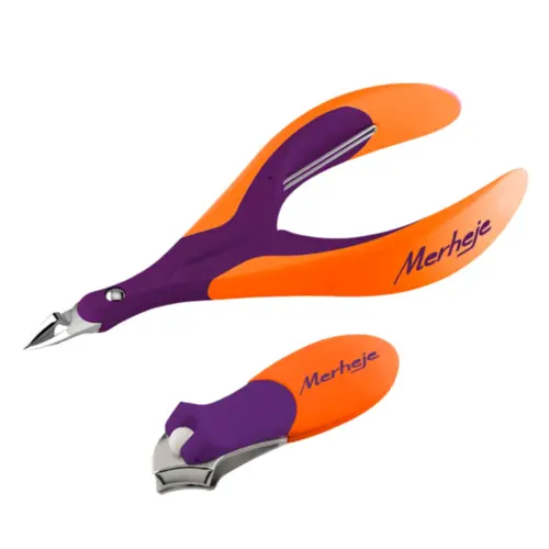 Kit Alicate para Cutículas e Cortador de Unhas Merheje Touch Violeta e Laranja Com 2 unidades