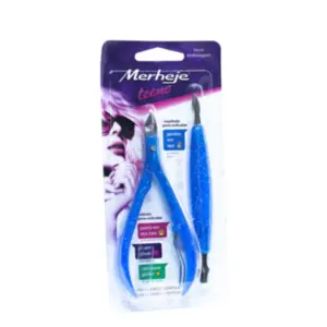 Alicate para Cutículas com espátula Merheje Teens Azul Com 1 unidade