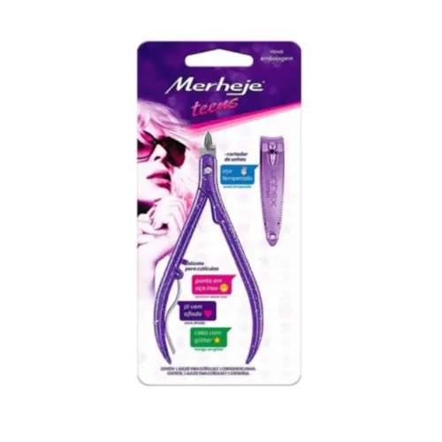 Alicate para Cutículas e cortador de Unhas Merheje Teens Violeta Com 2 unidades