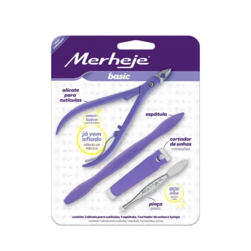 Conjunto Merheje Basic Plus alicate para Cutículas e pinça lilás Com 2 unidades