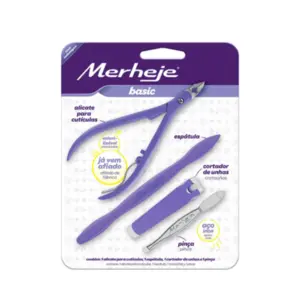 Conjunto Merheje Basic Plus alicate para Cutículas e pinça lilás Com 2 unidades