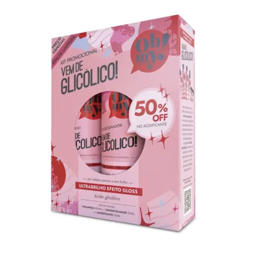 Kit promocional Haskell Oh My Glicólico Shampoo 300 ml condicionador 300 ml acidificante Com 3 unidades