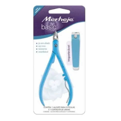 Conjunto Alicate para Cutículas e Cortador de Unhas Merheje Basic Azul Com 2 unidades
