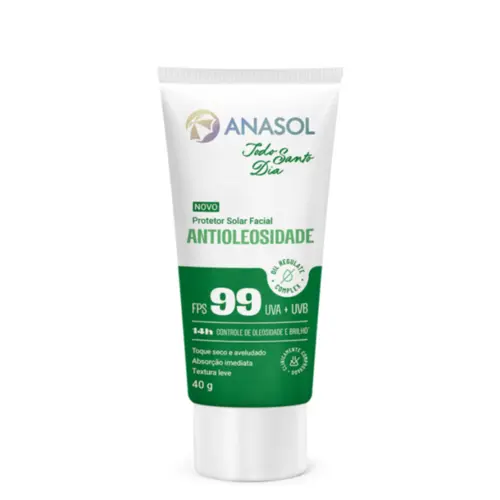 Protetor Solar Facial Anasol FPS 99 Antioleosidade Clareador Toque seco Oil free Com 40 g