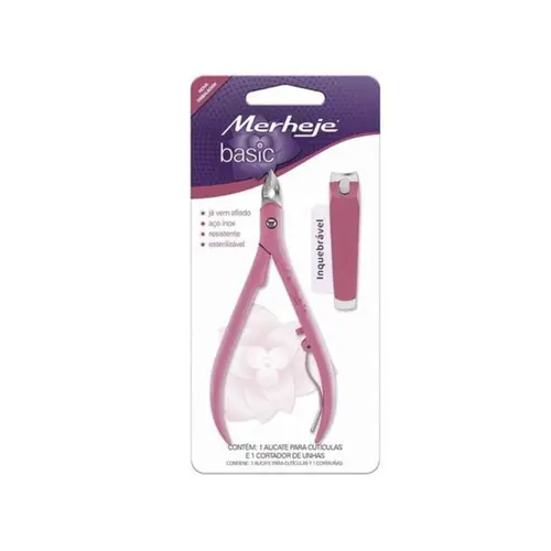 Conjunto Alicate para Cutículas e Cortador de Unhas Merheje Basic Rosa Com 2 unidades