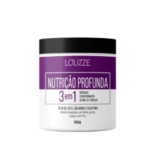 Máscara de Tratamento Lolizze 3 em 1 Nutrição Profunda Com 500 g