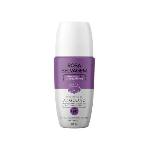 Desodorante Roll On Rosa Selvagem Antitranspirante Clareador algodão 72H proteção Com 85 ml