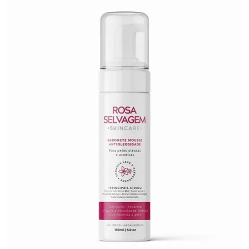 Mousse de Limpeza Facial Rosa Selvagem Antioleosidade e Antiacne Com 150 ml