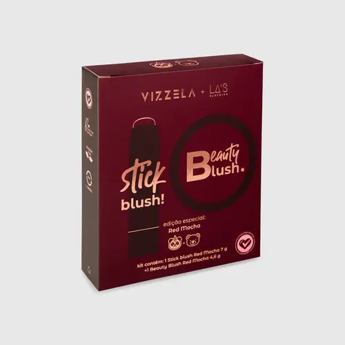 Kit de blushes Vizzela Red Mocha stick e pó Compacto Com 2 unidades