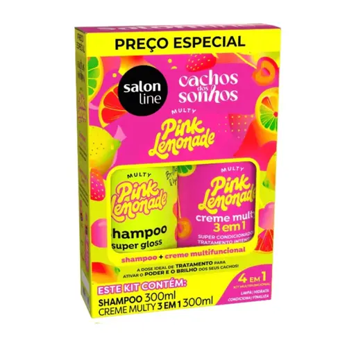KIT SALON LINE SH+CR CACHOS DOS SONHOS PINK LEMONADE 300ML