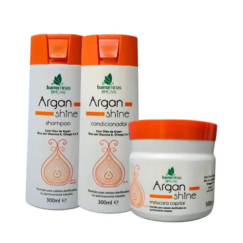 Kit Barrominas Argan Shine Shampoo e Condicionador e Power Trat Barrominas Com 3 unidades