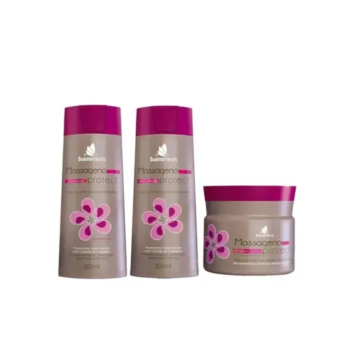 Kit de Tratamento Capilar Barrominas Massageno Protect Shampoo Condicionador e Power Trat BM Care Com 3 unidades