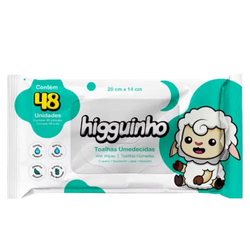 Toalha Umedecida Higguinho Baby para higiene infantil Com 48 unidades