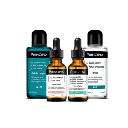 Kit Antiacne Avançado Principia Gel de Limpeza GL-01 Tônico AL-07 Sérum NC-10 Mix 01 Com 4 unidades