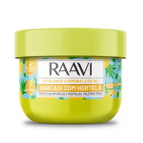 Creme Esfoliante Corporal Raavi Abacaxi com Hortelã Média Abrasão Com 200 g