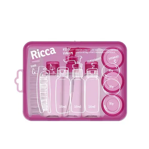 Kit de viagem Ricca Bordô 3 frascos de 80 ml e 3 potes de 10 ml Com 6 unidades