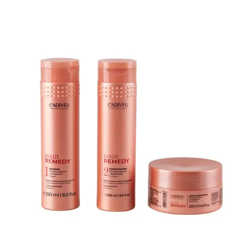 Kit Hair Remedy Home Care Cadiveu Reparador para Cabelos danificados Com 3 unidades Shampoo 250 ml Condicionador 250 ml