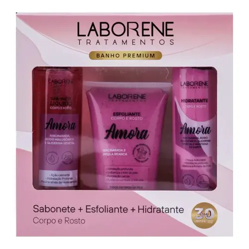 Kit de cuidados corporais Laborene Sabonete Esfoliante Hidratante de Amora Com 3 unidades