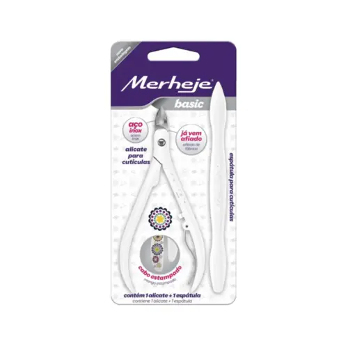 Alicate para Cutículas com Espátula Merheje Basic Mix Decorado Com 1 unidade